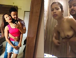 College girl gets wild and wet while installing steamy scene in bathroom.