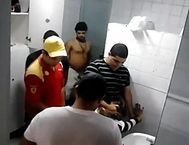 Indian bathroom group sex scene with hot desi girl