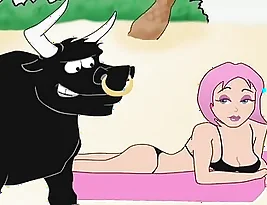 Girls enjoying themselves at the beach in cartoon pornography.