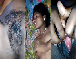 Beautiful girlfriend shows her black pussy in a rather suggestive picture message