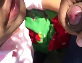 Hot Indian blonde gives blow job outdoors