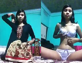 Beautiful Indian girl fingering and giving a blowjob