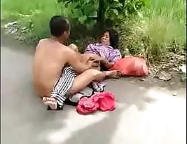 Village aunt gets it hard outside