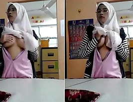 Girl with big boobs at work gets horny.