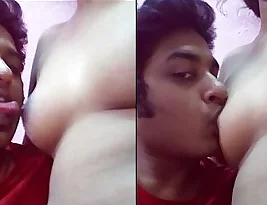 Boyfriend sucks on girlfriend’s boobs in this scene.