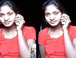 A girl from South Asia exposes her breasts in a video call.